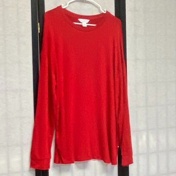 Liz Claiborne Scoop Neck Front Seam Side Slit XXL Tee Shirt Red Long Sleeve - Picture 3 of 12